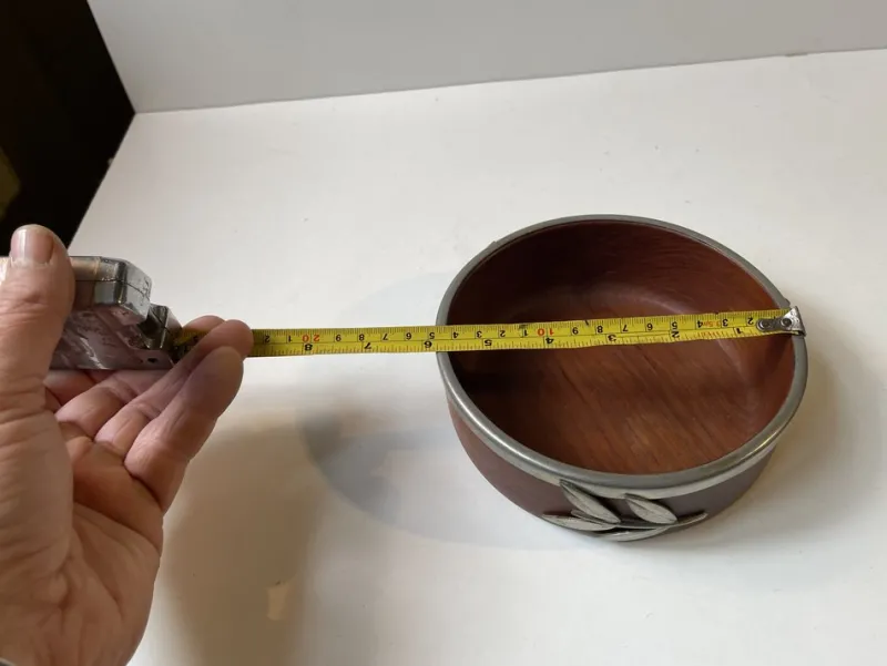 Best Pamono Vintage Danish Teak Bowl with Pewter Flowers, 1960s