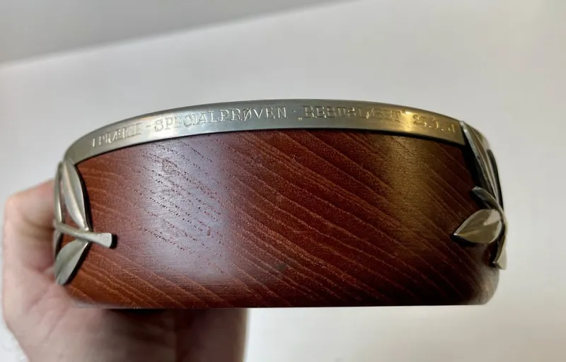 Best Pamono Vintage Danish Teak Bowl with Pewter Flowers, 1960s