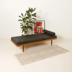 Pamono Vintage Danish Teak Daybed in Black Leather, 1960s> Daybeds & Chaises Lounges