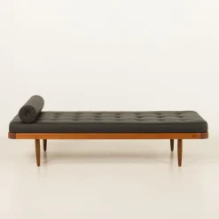 Pamono Vintage Danish Teak Daybed in Black Leather, 1960s><noscript><img width=