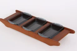 Pamono Vintage Danish Teak Tray with Glass Bowls, Set of 4><noscript><img width=