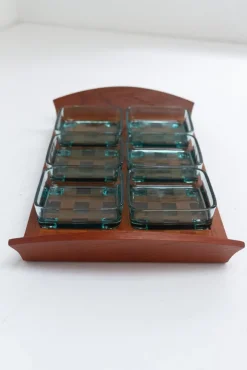 Clearance Pamono Vintage Danish Teak Tray with Glass Bowls from Jens Harald Quistgaard, 1960s, Set of 7