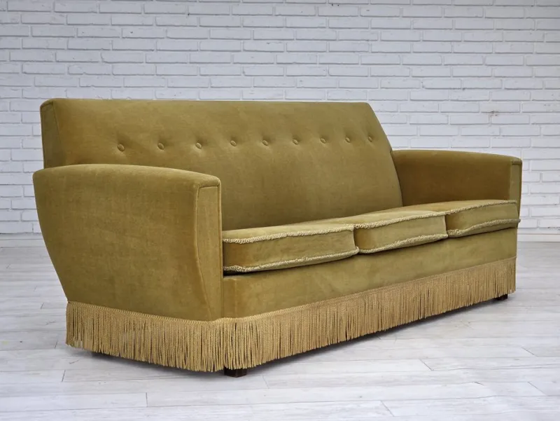 Pamono Vintage Danish Three-Seater Sofa in Light Green Furniture Velour, 1970s> Couches & Sofas