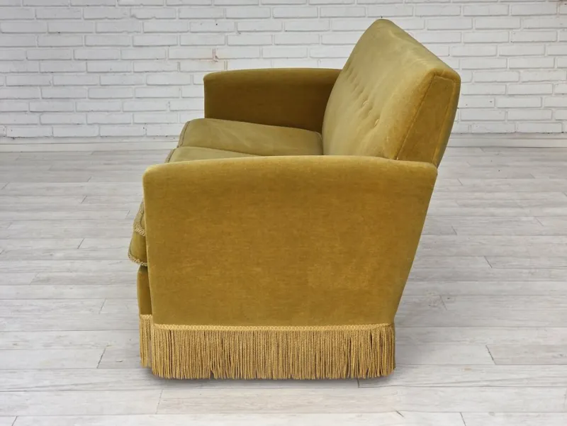 Pamono Vintage Danish Three-Seater Sofa in Light Green Furniture Velour, 1970s> Couches & Sofas