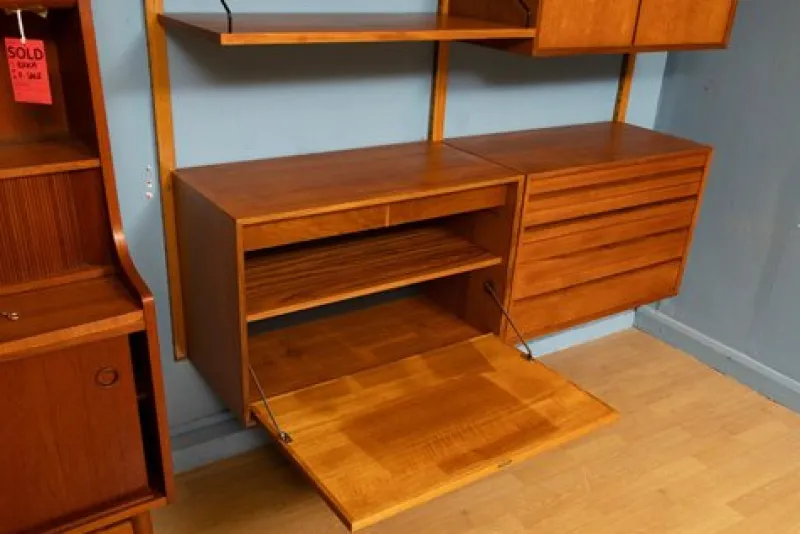 Pamono Vintage Danish Two-Bay Wall System Bookcase in Teak by Poul Cadovius> Shelves & Wall Units