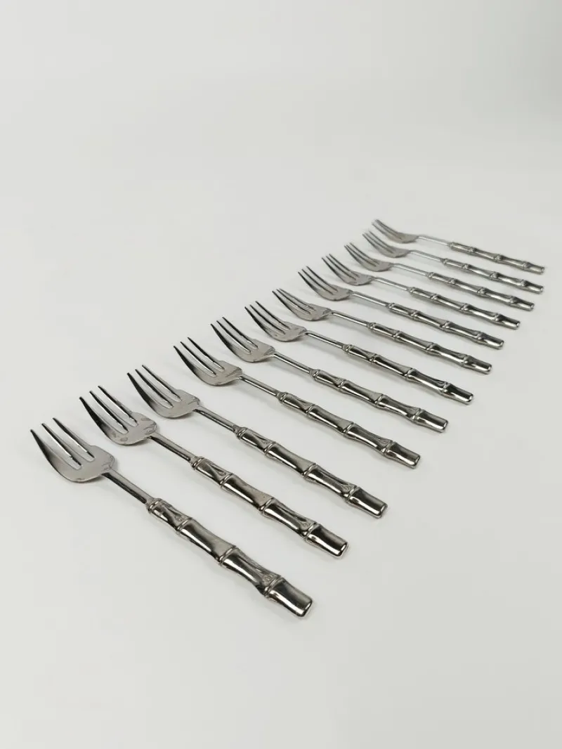Online Pamono Vintage Dessert Cutlery in Silver-Plated Faux Bamboo, Italy, 1960s, Set of 51