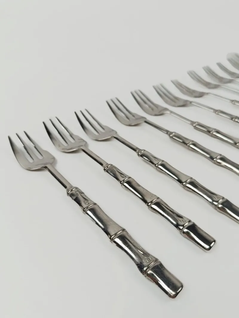 Online Pamono Vintage Dessert Cutlery in Silver-Plated Faux Bamboo, Italy, 1960s, Set of 51