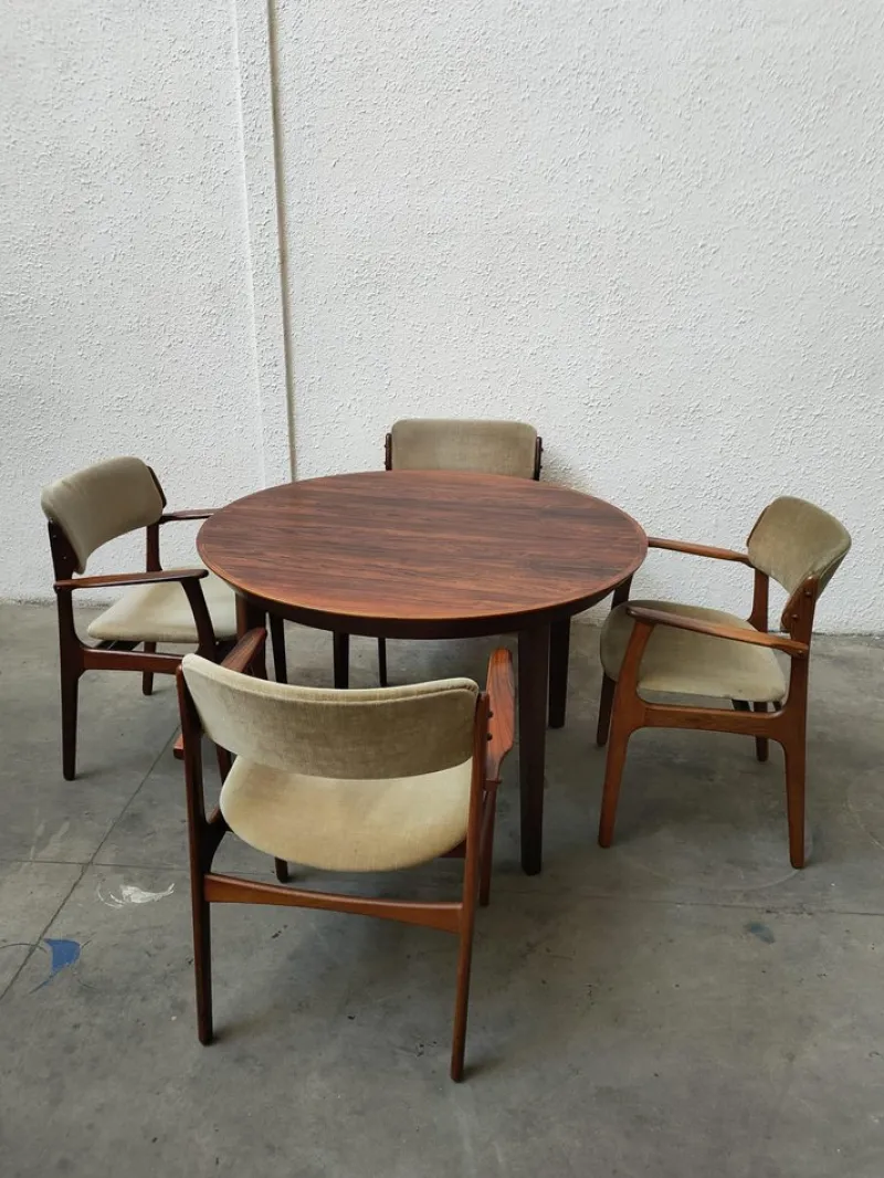 Pamono Vintage Dining Set by Erik Buck, Set of 11> Side Chairs & Dining Chairs