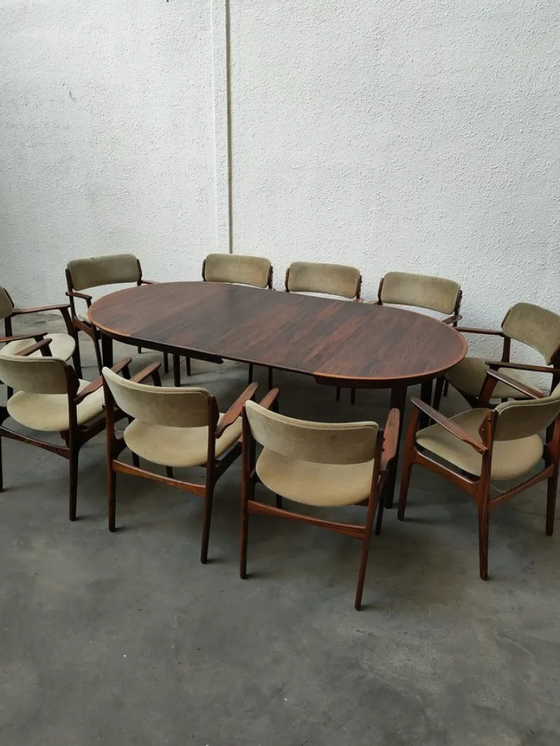 Pamono Vintage Dining Set by Erik Buck, Set of 11> Side Chairs & Dining Chairs