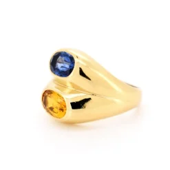 Pamono Vintage Double Band Ring in 18K Gold with Yellow and Blue Sapphire, 1980s><noscript><img width=