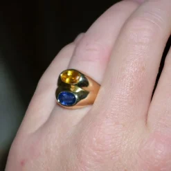 Pamono Vintage Double Band Ring in 18K Gold with Yellow and Blue Sapphire, 1980s><noscript><img width=