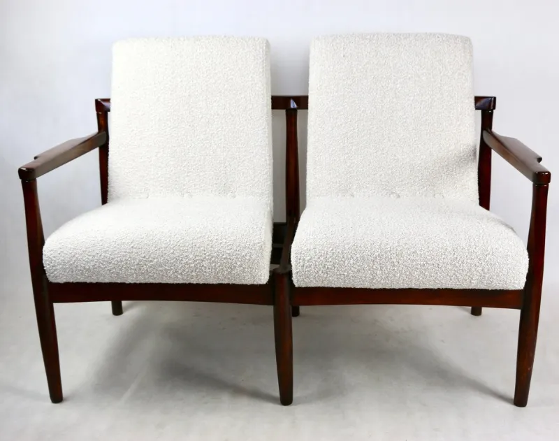 Pamono Vintage Double Sofa Bench in Ivory Bouclé, 1970s> Benches