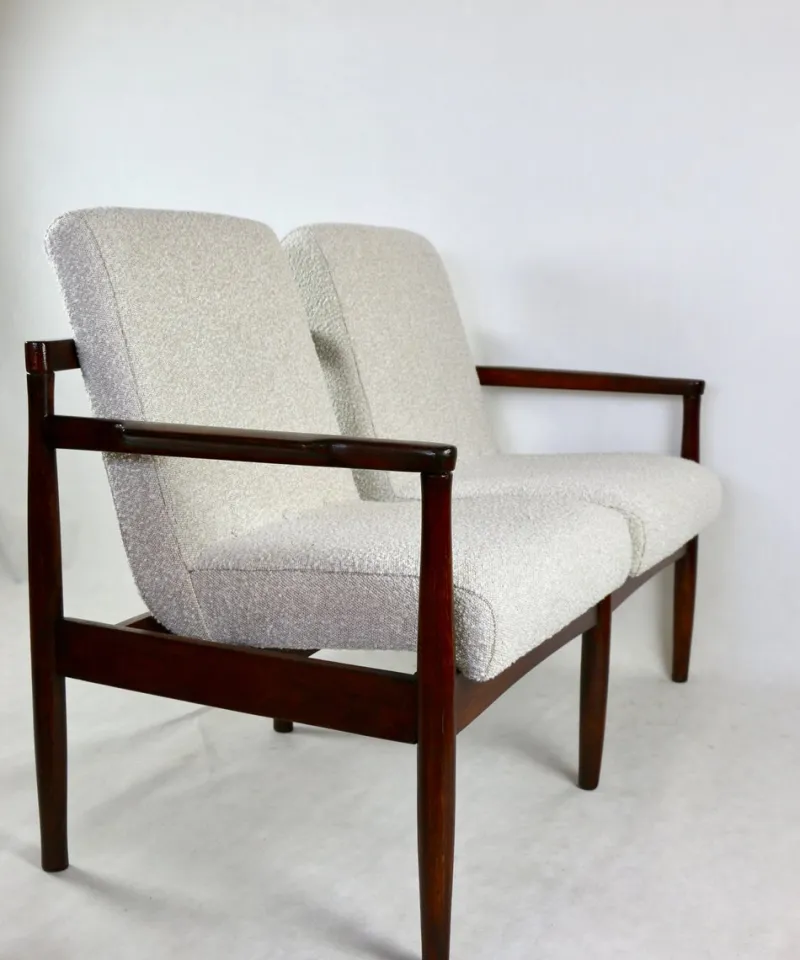 Pamono Vintage Double Sofa Bench in Ivory Bouclé, 1970s> Benches