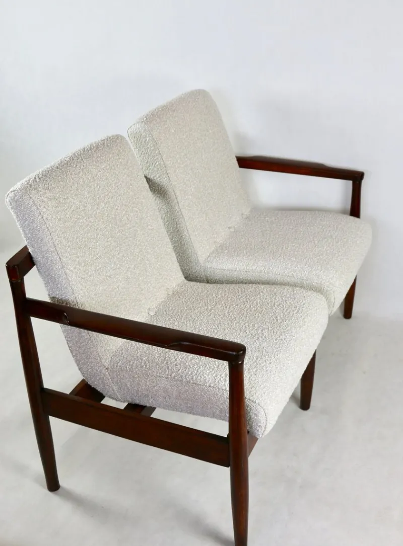 Pamono Vintage Double Sofa Bench in Ivory Bouclé, 1970s> Benches