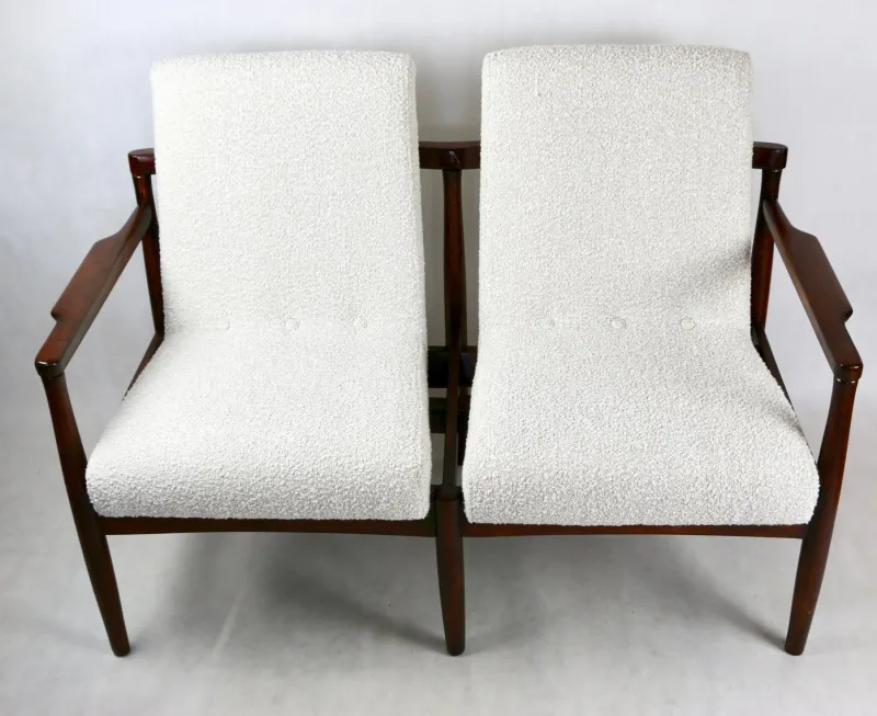 Pamono Vintage Double Sofa Bench in Ivory Bouclé, 1970s> Benches