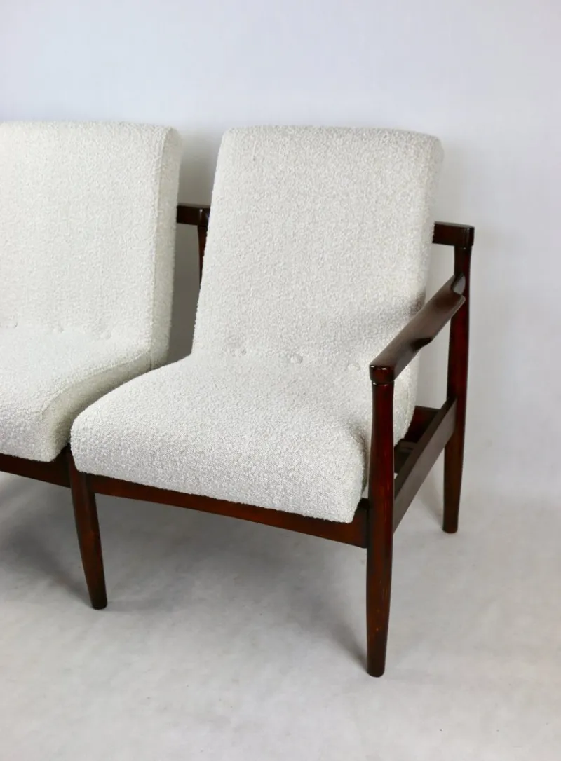 Pamono Vintage Double Sofa Bench in Ivory Bouclé, 1970s> Benches