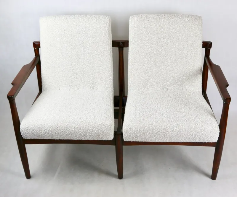 Pamono Vintage Double Sofa Bench in Ivory Bouclé, 1970s> Benches