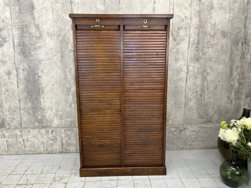 Best Pamono Vintage Double Tambour Filing Cabinet in Oak, 1920s