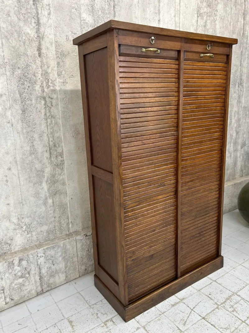 Best Pamono Vintage Double Tambour Filing Cabinet in Oak, 1920s