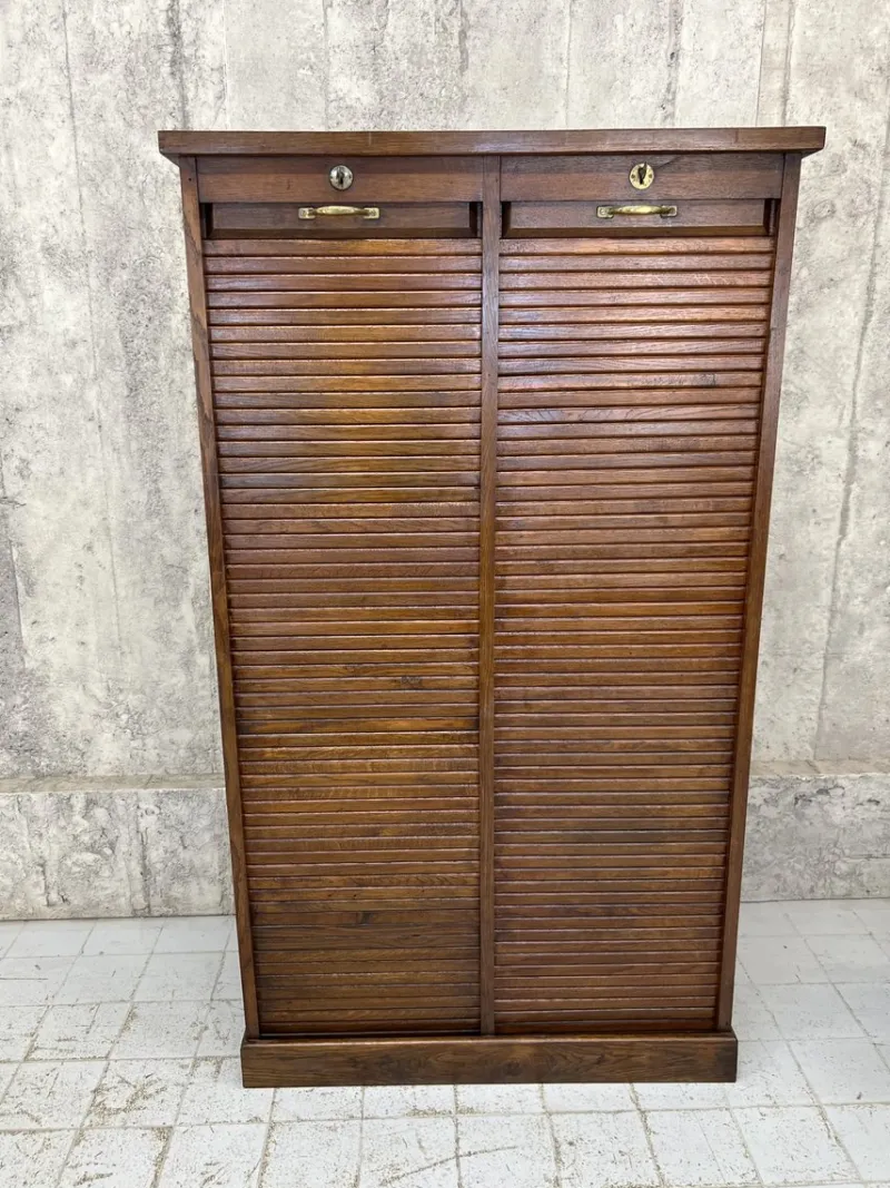 Best Pamono Vintage Double Tambour Filing Cabinet in Oak, 1920s