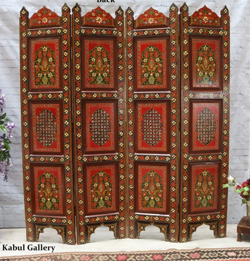 Hot Pamono Vintage Double-Sided Hand Painted Room Divider in Teak, 1980s