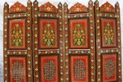 Hot Pamono Vintage Double-Sided Hand Painted Room Divider in Teak, 1980s