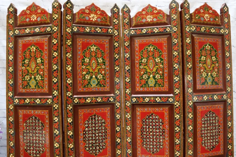 Hot Pamono Vintage Double-Sided Hand Painted Room Divider in Teak, 1980s