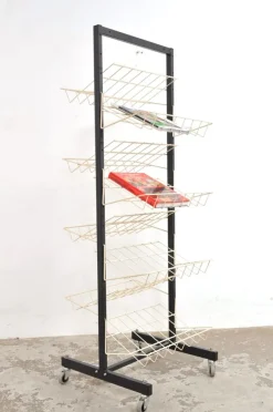 Pamono Vintage Double-Sided Magazine Rack on Wheels, 1960s> Magazine Racks