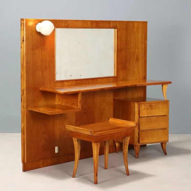Pamono Vintage Dressing Table in Oak Veneer and Glass, 1960s> Dressing Tables