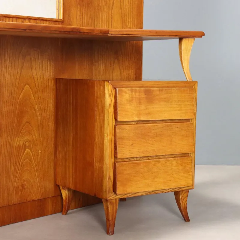 Pamono Vintage Dressing Table in Oak Veneer and Glass, 1960s> Dressing Tables