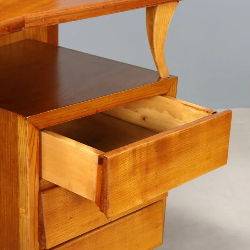 Pamono Vintage Dressing Table in Oak Veneer and Glass, 1960s> Dressing Tables