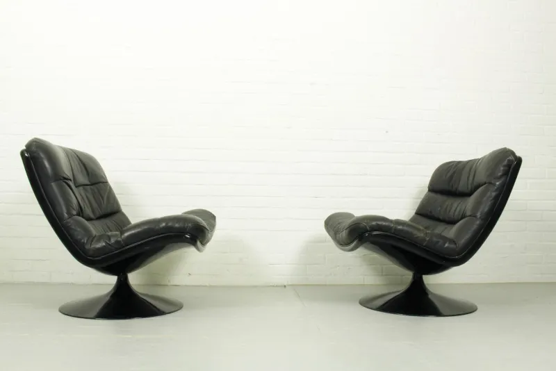 Pamono Vintage Dutch F978 Swivel Chairs by Geoffrey Harcourt for Artifort, 1970s, Set of 2> Living Room Sets
