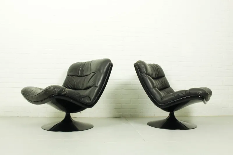 Pamono Vintage Dutch F978 Swivel Chairs by Geoffrey Harcourt for Artifort, 1970s, Set of 2> Living Room Sets