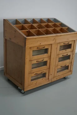 Pamono Vintage Dutch Pine Haberdashery Shop Cabinet with Glass Fronts><noscript><img width=