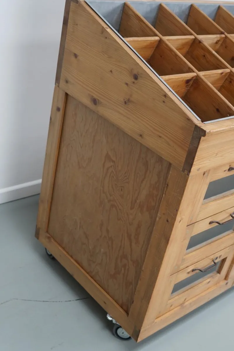 Pamono Vintage Dutch Pine Haberdashery Shop Cabinet with Glass Fronts> Cabinets & Wardrobes