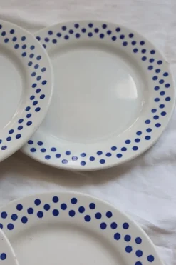 Pamono Vintage Earthenware Dessert Plates with Blue Polka Dot Pattern from Oxford, 1990s, Set of 6><noscript><img width=