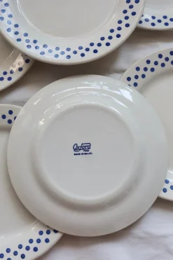 Pamono Vintage Earthenware Dessert Plates with Blue Polka Dot Pattern from Oxford, 1990s, Set of 6><noscript><img width=