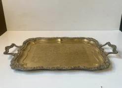 Pamono Vintage Egyptian Serving Tray in Engraved Brass, 1950s><noscript><img width=