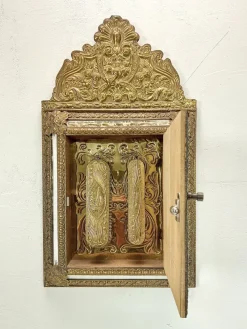 Best Pamono Vintage Embossed Brass Mirror Cabinet, 1950s