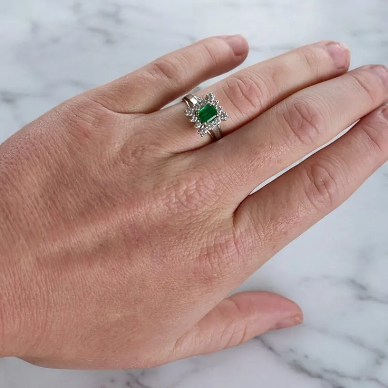 Pamono Vintage Emerald and Diamond Ring, 1970s> Rings
