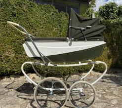 New Pamono Vintage English Freeway Coachbuilt Baby Pram in Dark Green & White, 1960s