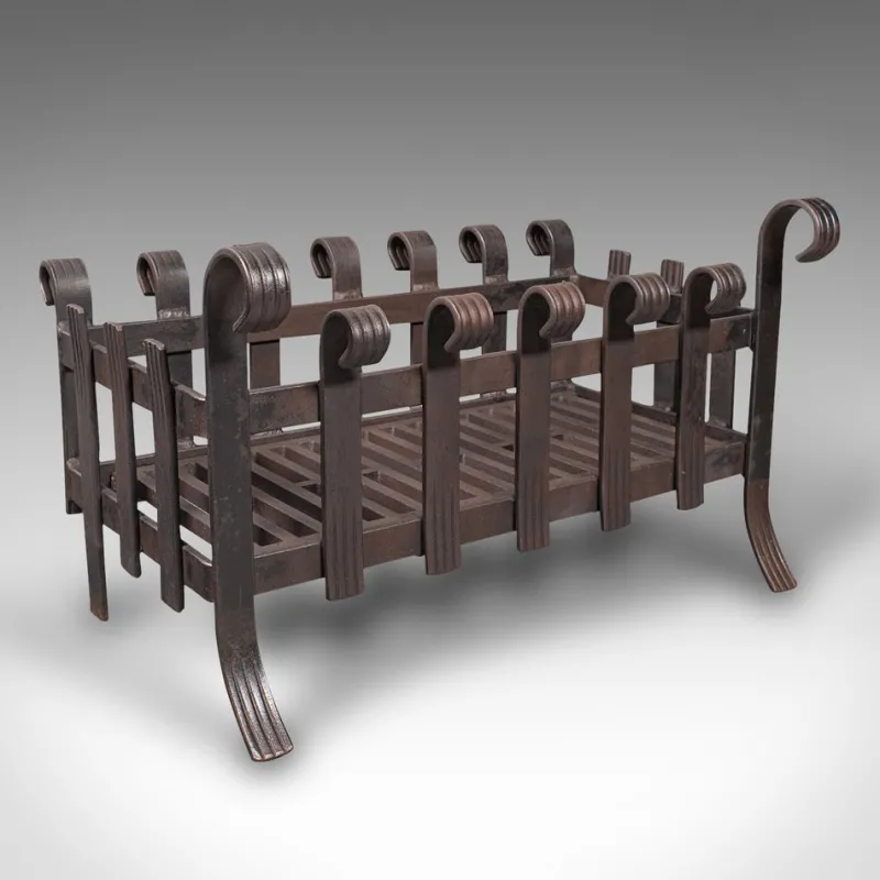 Pamono Vintage English Gothic Revival Iron Fire Basket, 1950s> Fireplaces And Mantels