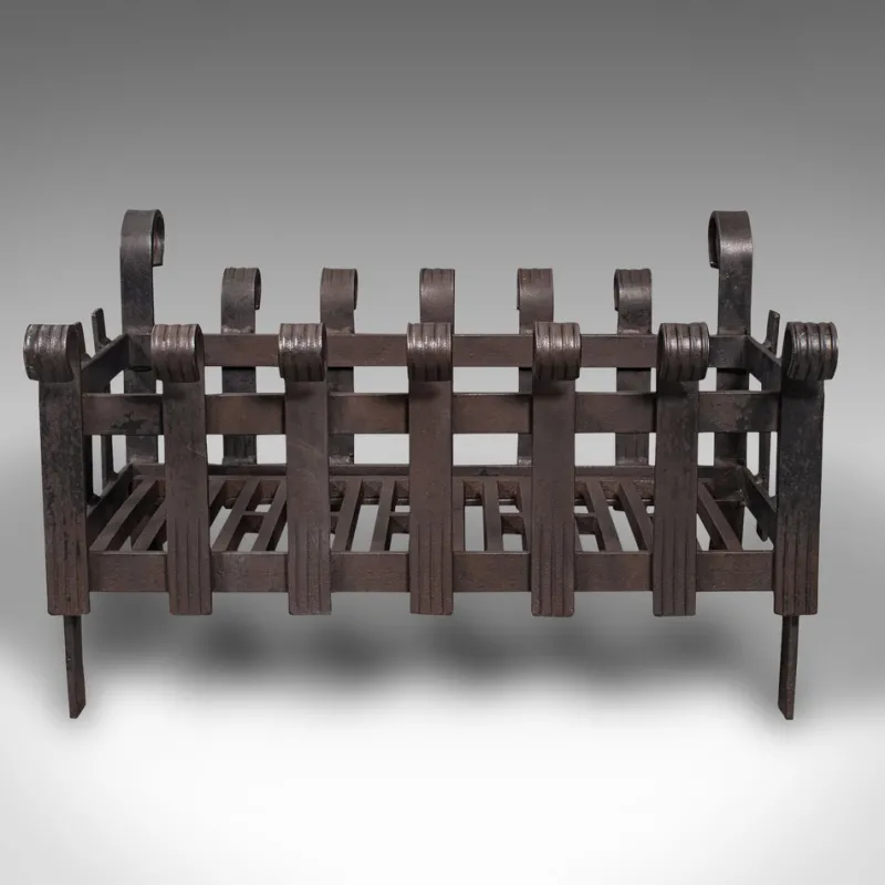 Pamono Vintage English Gothic Revival Iron Fire Basket, 1950s> Fireplaces And Mantels