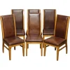 Pamono Vintage English Oak and Heritage Brown Leather Dining Chairs, Set of 6> Side Chairs & Dining Chairs