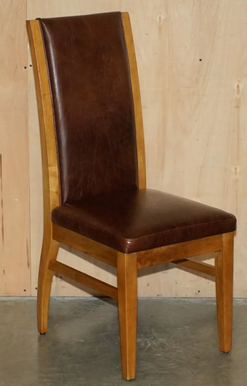 Pamono Vintage English Oak and Heritage Brown Leather Dining Chairs, Set of 6> Side Chairs & Dining Chairs