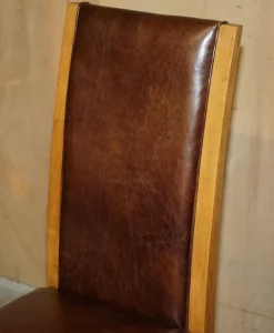 Pamono Vintage English Oak and Heritage Brown Leather Dining Chairs, Set of 6><noscript><img width=