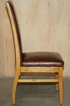 Pamono Vintage English Oak and Heritage Brown Leather Dining Chairs, Set of 6><noscript><img width=