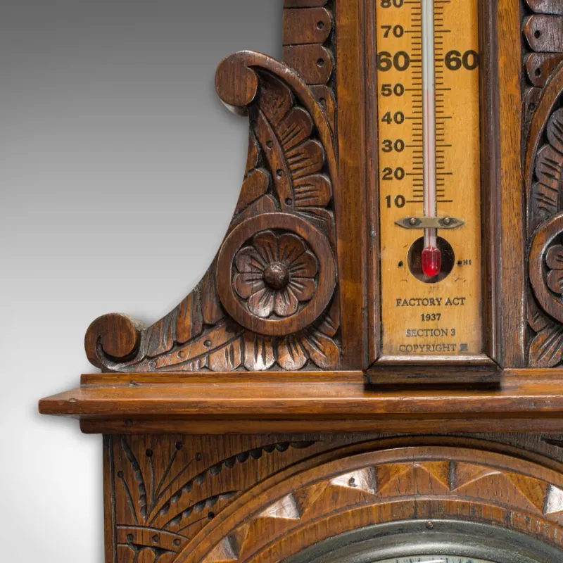 Pamono Vintage English Oak Factory Barometer, 1940s> Clocks