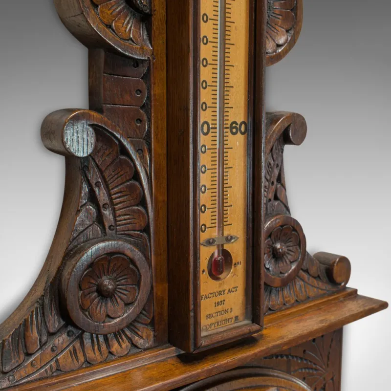 Pamono Vintage English Oak Factory Barometer, 1940s> Clocks