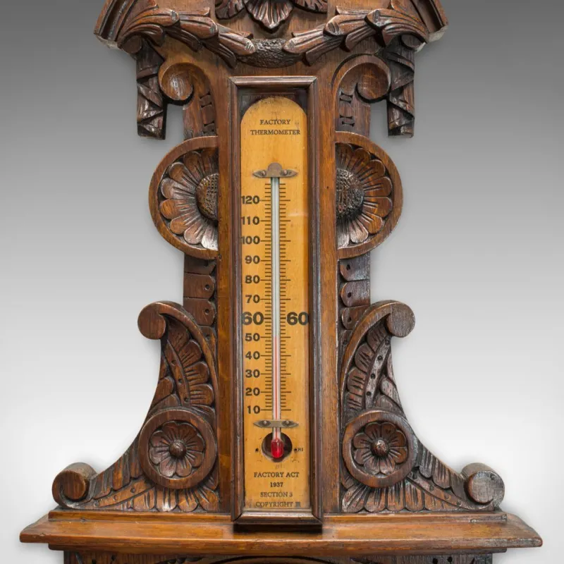 Pamono Vintage English Oak Factory Barometer, 1940s> Clocks